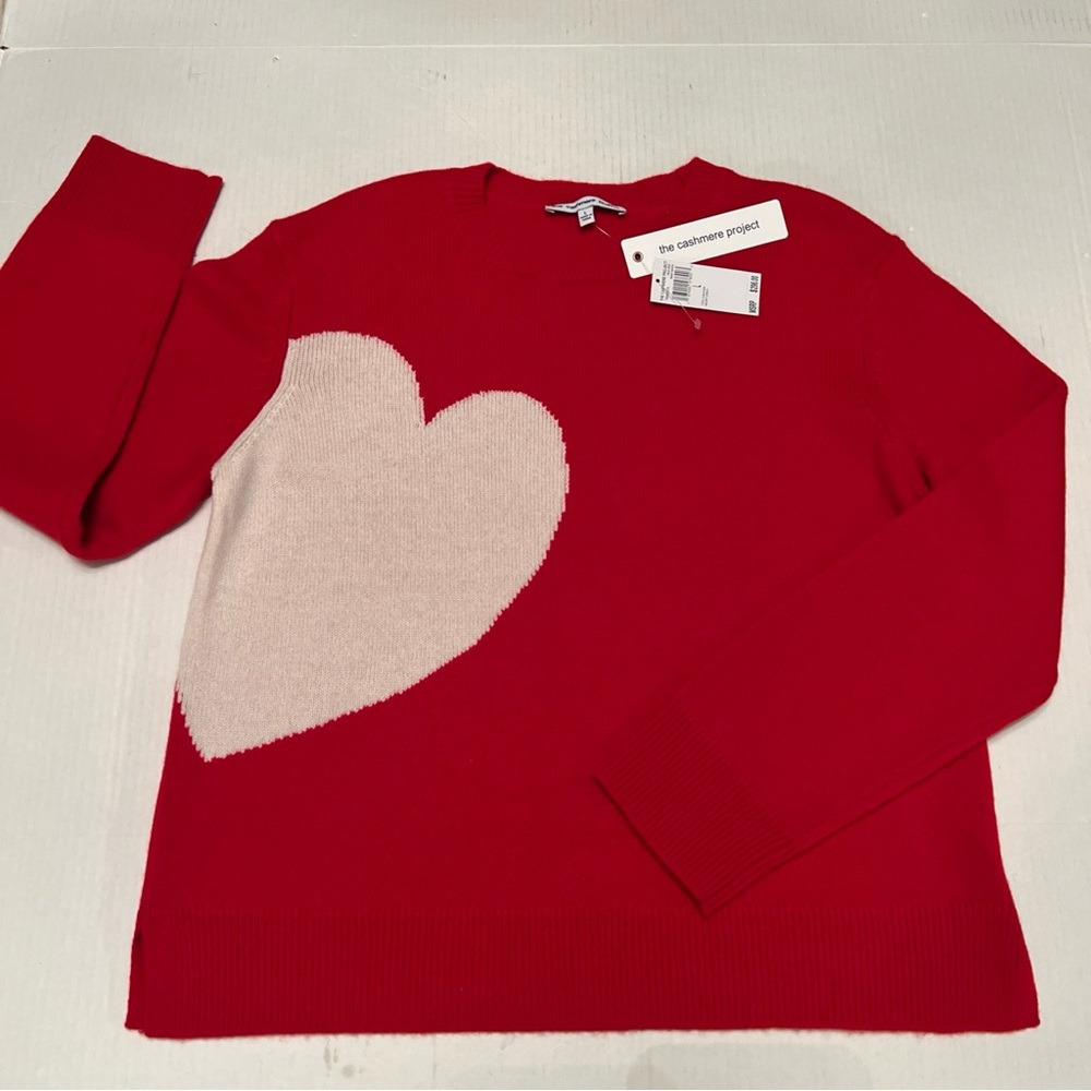 The Cashmere Project L Red White Heart Sweater 100% Cashmere - Picture 4 of 9